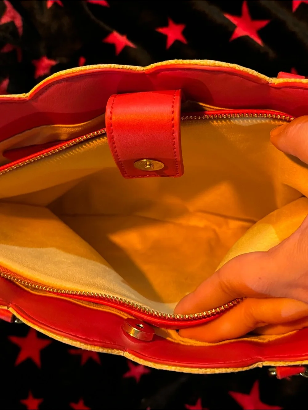 Betsey Johnson Red Cherry Straw Tote with Pink Charm